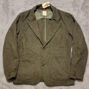 Relwen Heritage Trap Blazer Mens Medium Green Wool Herringbone Tweed Sport Coat